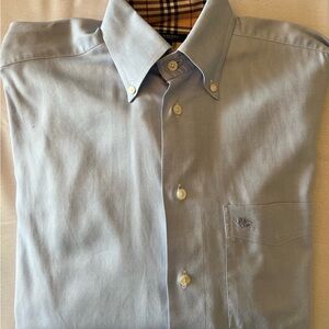Burberry Light Blue Button-Down Dress Shirt with Contrast Check Collar